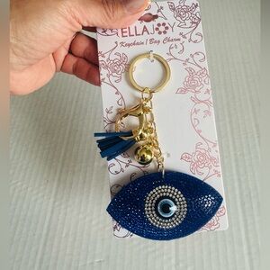 Ella Joy Navy Blue Evil Eye bag charm or keychain Gold Hardware BNWT